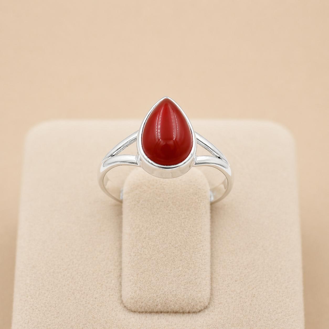 

Red Onyx Pear Ring 7x10 mm, 925 Sterling Silver Gemstone Ring, Boho Statement Ring, Teardrop Handmade Jewelry 4 серебряный