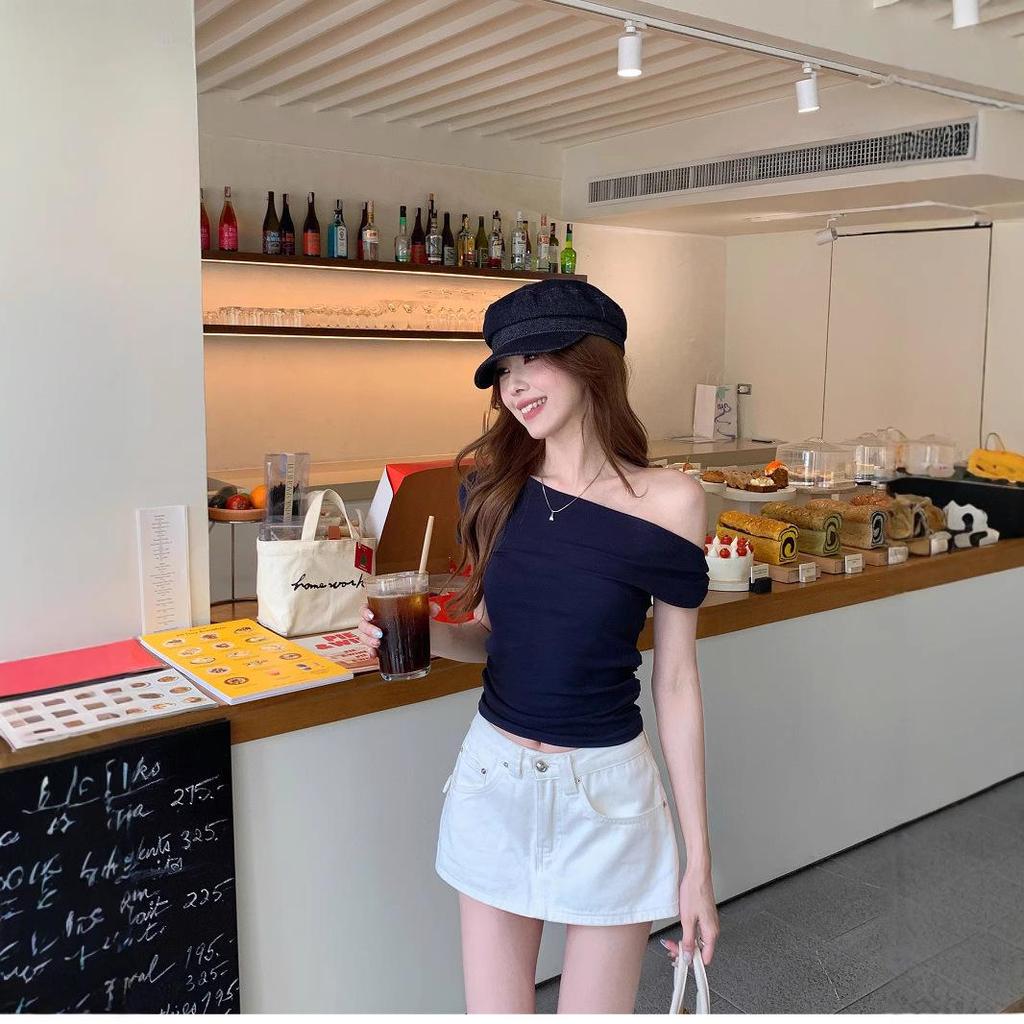 2025 Asymmetrical Off-Shoulder T-Shirt – Women's Summer Spicy Design