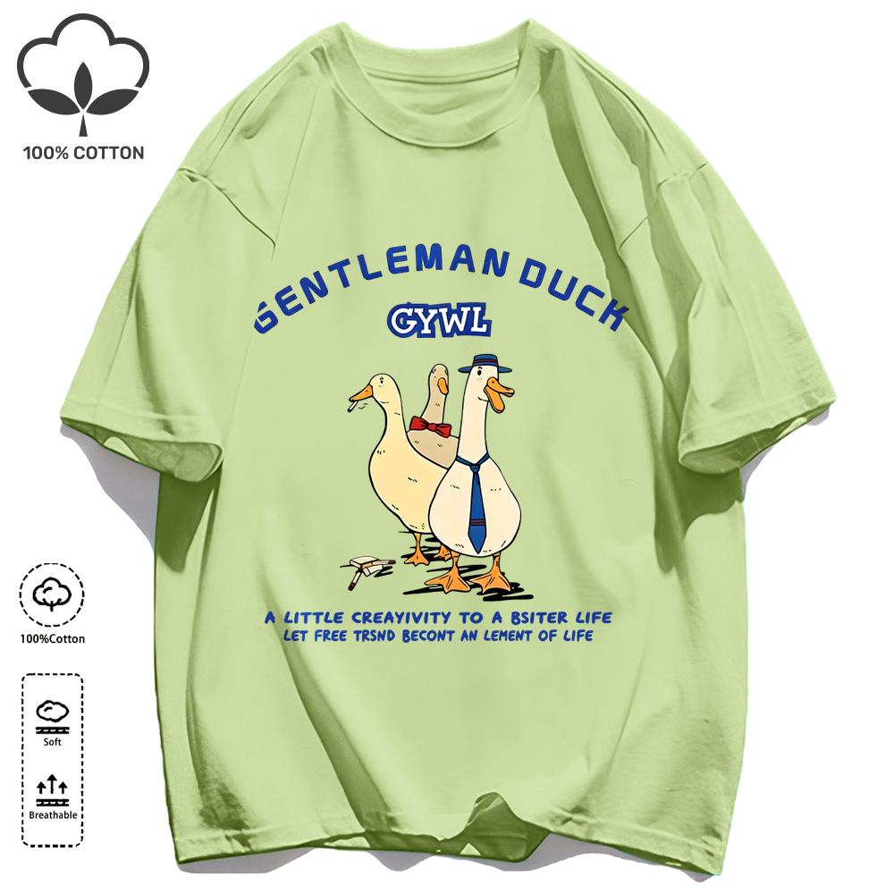 GentleUnisex Duck Like Free Print T-Shirts O-Neck Loose Short Sleeve Trendy Cotton Vintage Sportswear Unisex Soft Summer Top