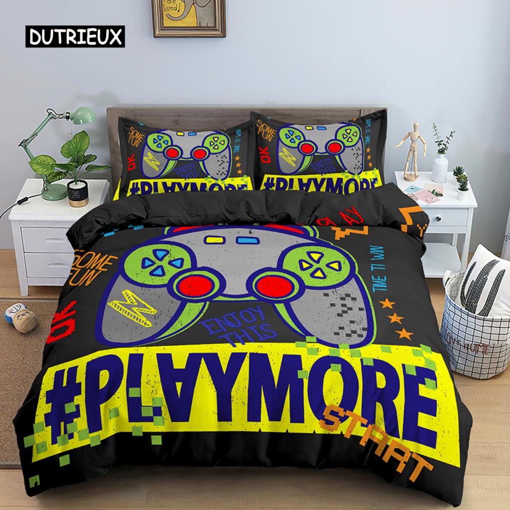 3D Spelkontroll Tryckt Sängklädesset Speltema Påslakan Mikrofibertyg Täcke Örngott Queen King Size Polyester Täcke Örngott