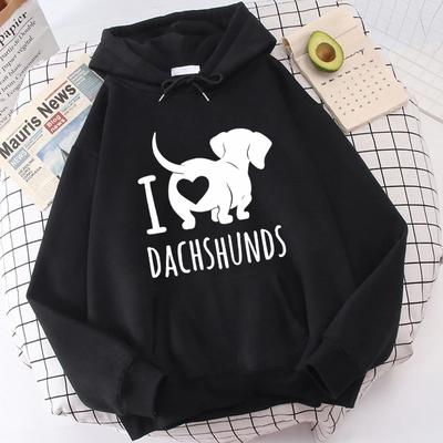 (High Quality Hoodies)New I Love Dachshund Printed Hoodies Women Unisex Sweatshirt Hooded Casual Tops Pullovers