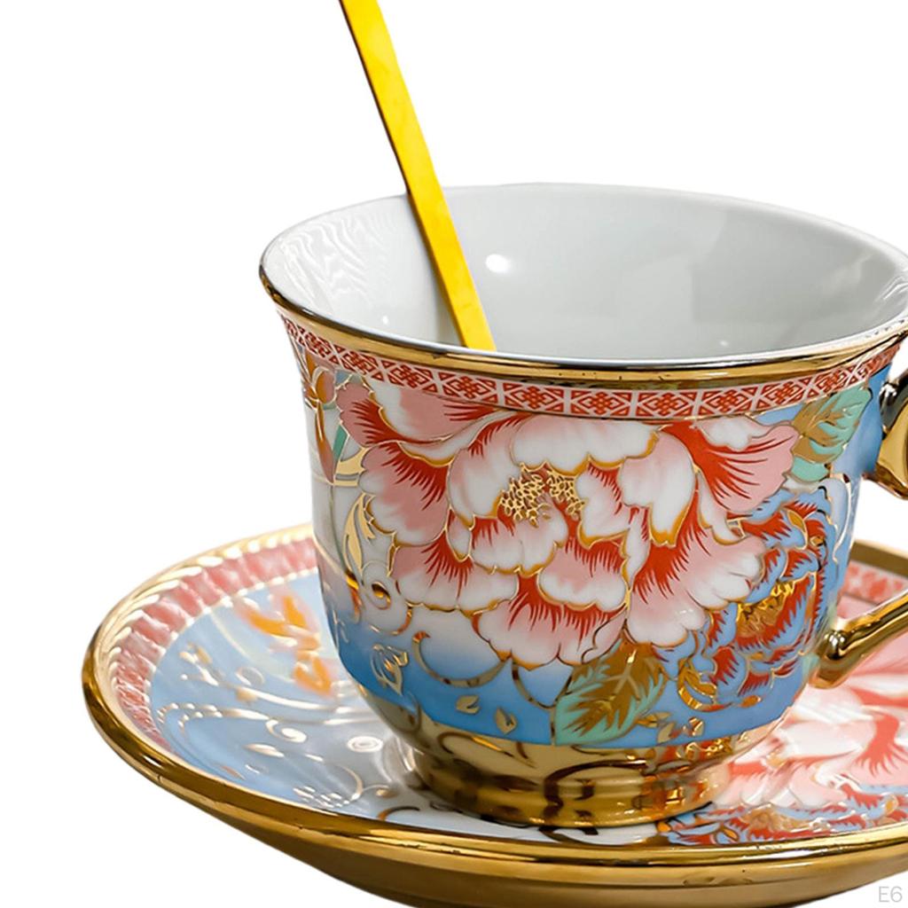 Ceramic Coffee Cup and Saucer Afternoon Tea Set 7oz Styling with Gold Edge Espresso for