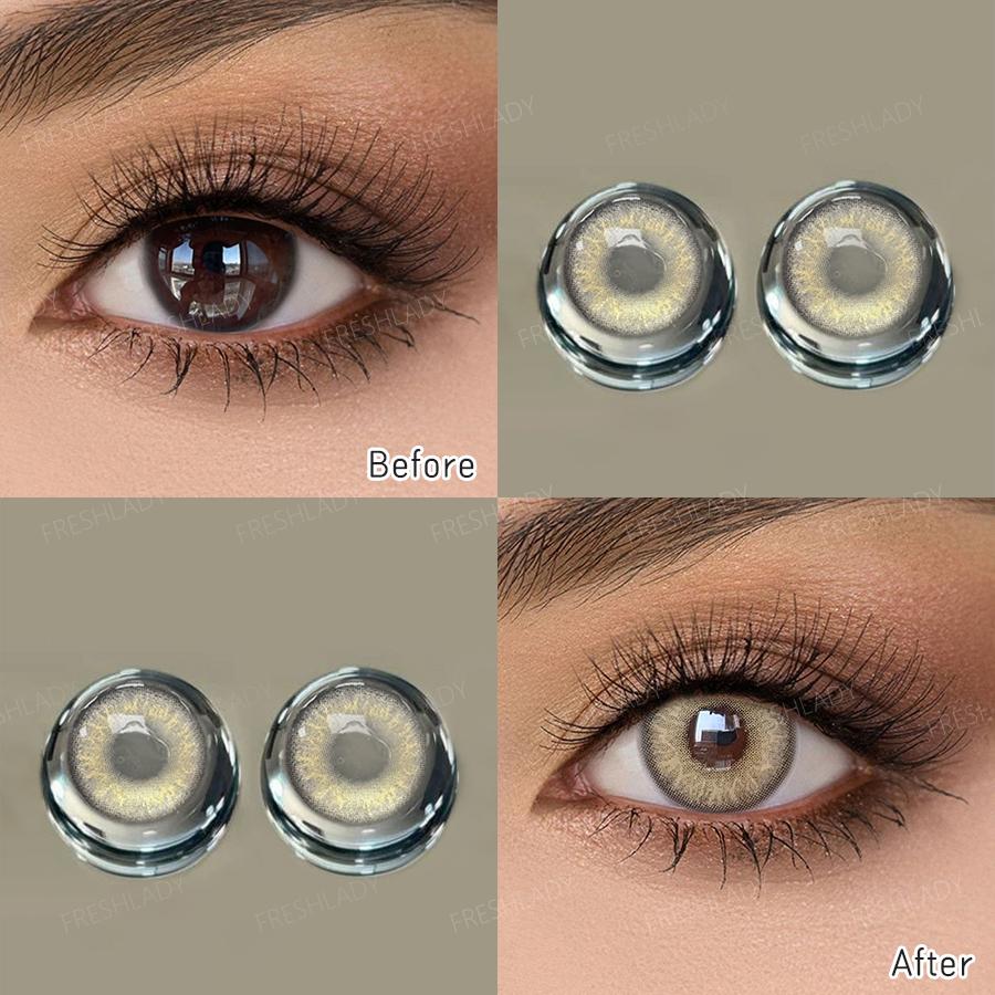 

Freshlady 1 Pair 2pcs 14.0mm Freshlady 14.0mm Natural Enlarging Contact Lenses, Yearly Soft Cosmetic Lenses in Commuter Brown & Grey светло-коричневого