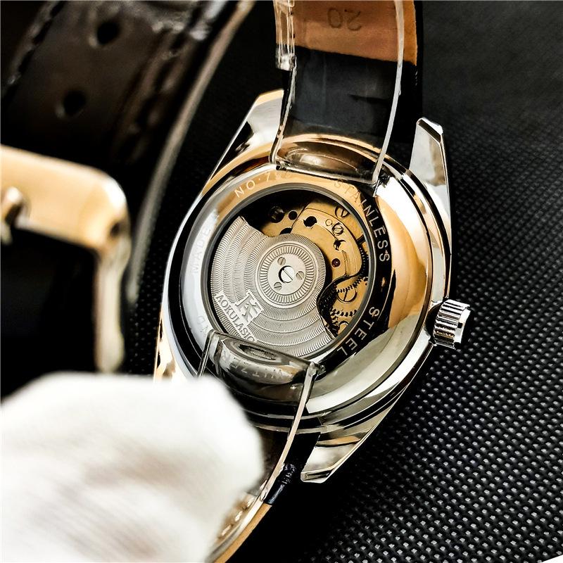 Men's High-End Hollow Flywheel Mechanical Watch - Automatic, Waterproof, Luminous, Moon Phase, Multifunction.