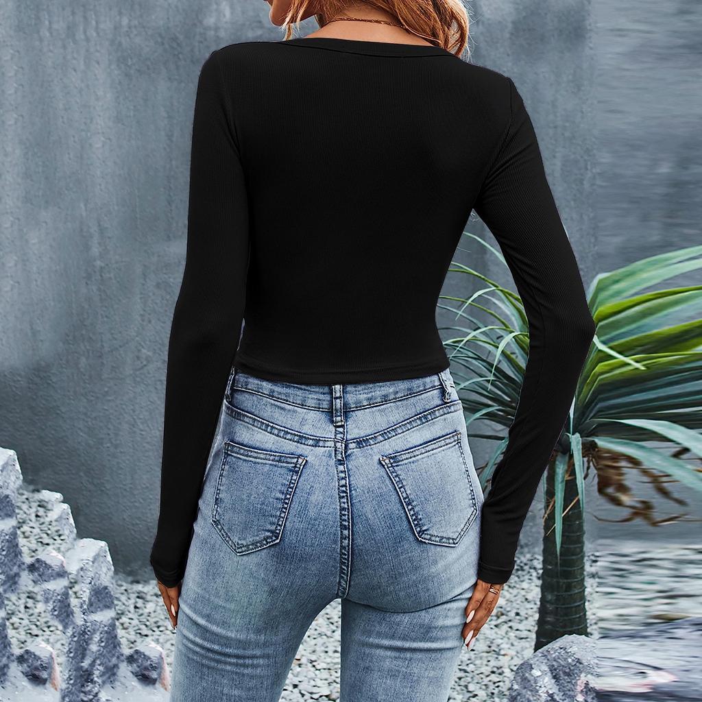 Women's Fashion Loose-Fit Round Neck Solid Color Long-Sleeve Top