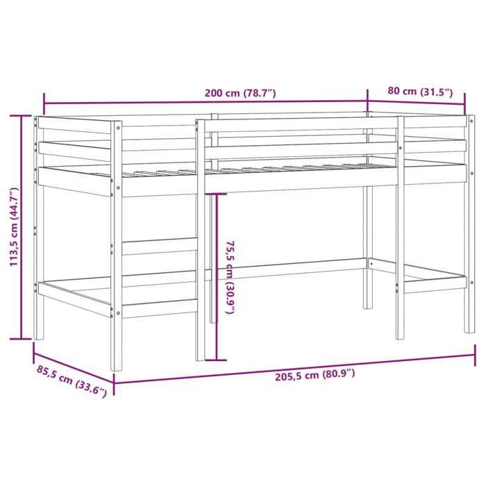 VidaXL Lit Mezzanine Enfants et Rideaux, Lit Surélevé pour Enfants avec Échelle, Meuble de Rangement Chambre, Moderne, Blanc 3206955