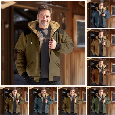 מעיל חורף לגברים עם הדפס מעיל קז'ואל טרנדי לגברים עם רוכסן ומכסה מנוע