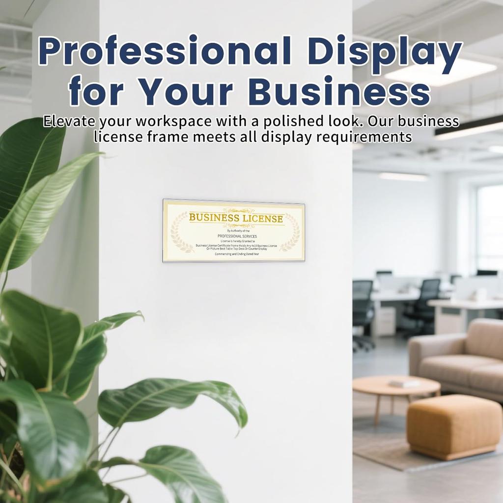 Business License Frame 2pcs, 4x10 Acrylic Business Certificate Holder for Wall with Tape No Drilling, License Holder for Cosmetology Salon Barber
