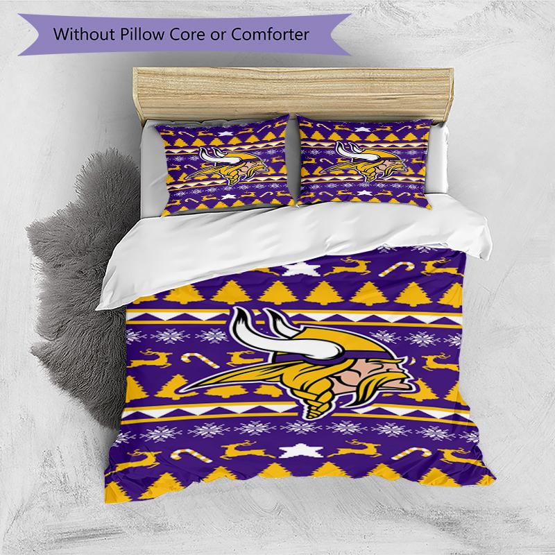 Minnesota Vikings Ugly Sweater Design Bed Bedding Set 1 Duvet Cover + 2 Pillowcases Soft Breathable Household Bed Linens