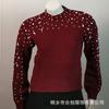 Womens Oversized Round Neck Knit Sweater With Pearl Embellishment Loose Fit Long Sleeve Acrylic Pullover Winter