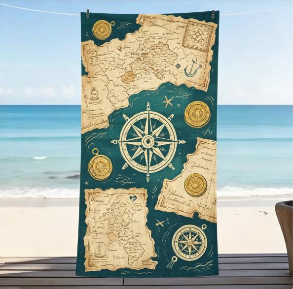 Asciugamano da Spiaggia Vintage Ruota Nautica & Stella Marina Grande Microfibra Senza Sabbia Asciugatura Rapida per Vacanze Estive Asciugamano da Spiaggia