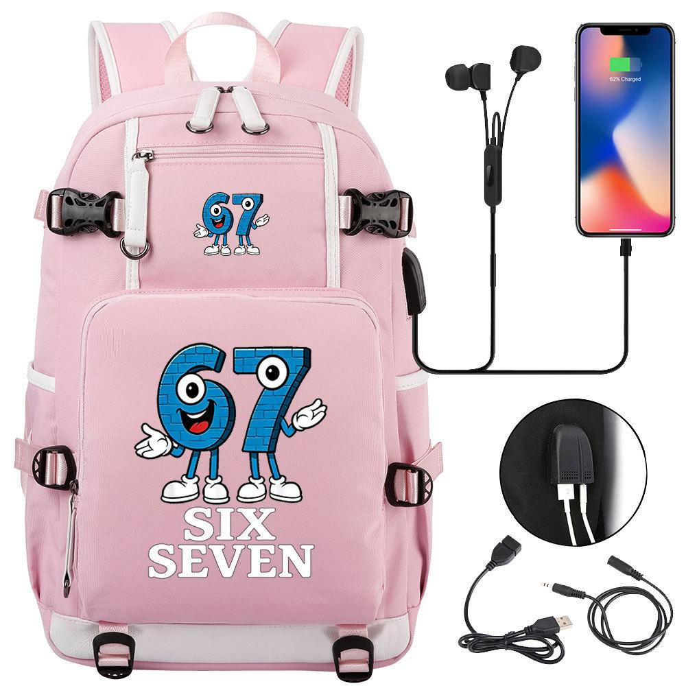 USB Charging Backpack for Students Teens Travel Casual Daypack Laptop Waterproof School Bag Six Seven
