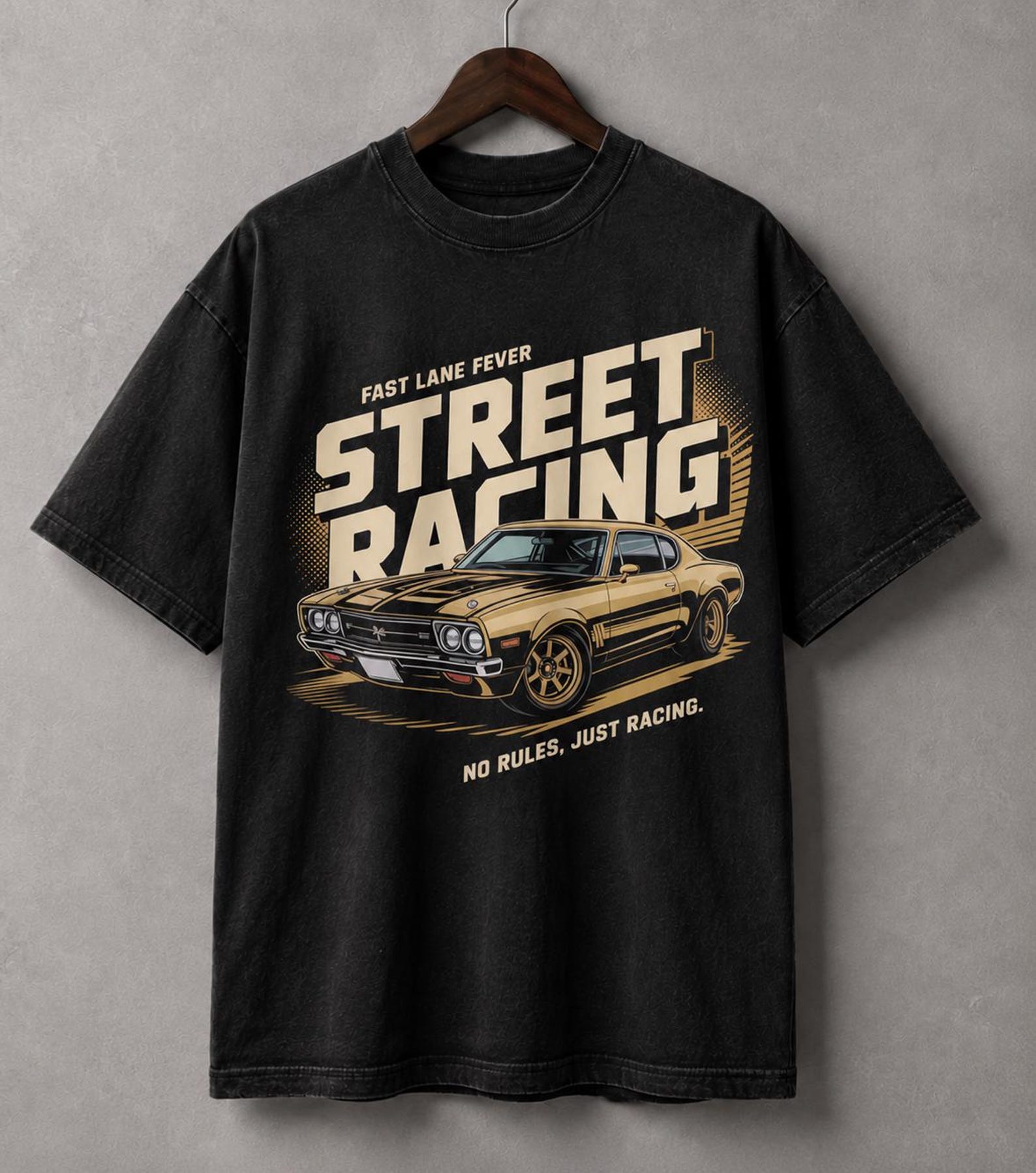 Street Racing Vintage Muscle Car T-Shirt – Retro Fast Lane Racing Graphic Tee M