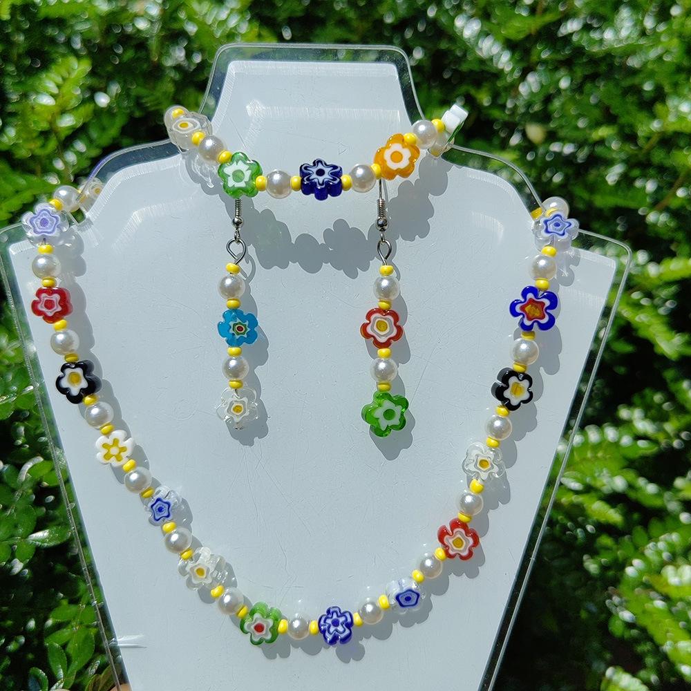 Pearl Glaze Floral DIY Jewelry Set: Earrings, Necklace & Bracelet