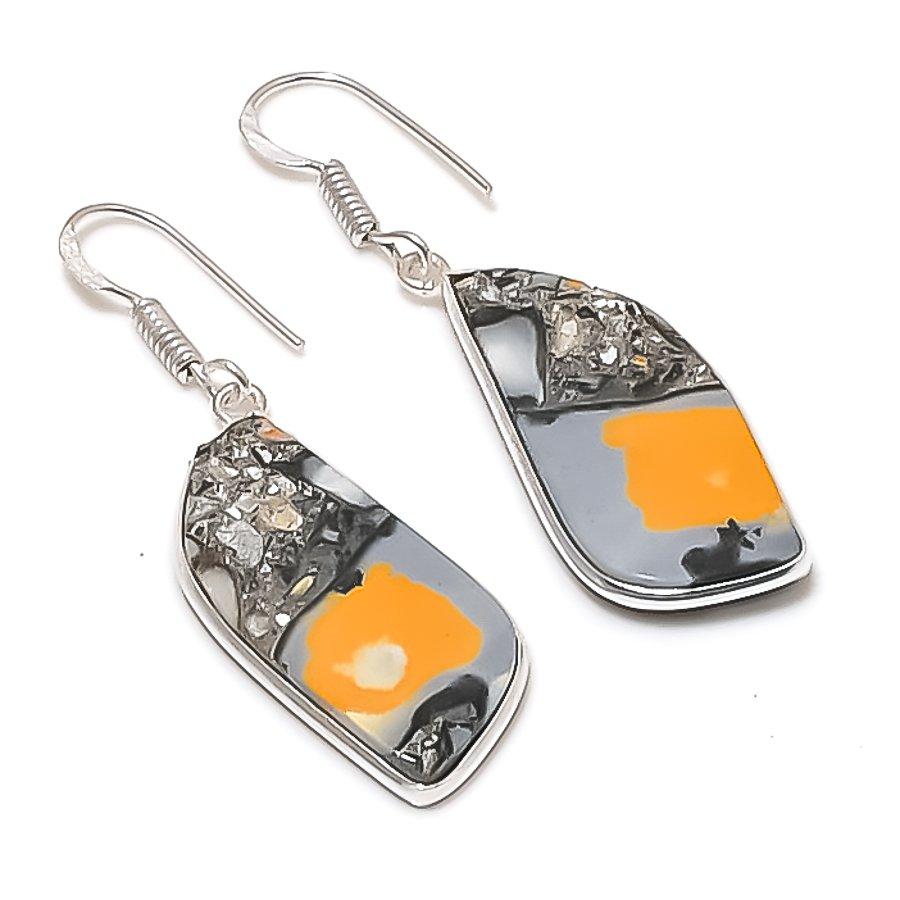 Натуральный Малигановый Яшмовый Камень Ручной Работы Серьга из Стерлингового Серебра 925 пробы 1.85  AE-11565