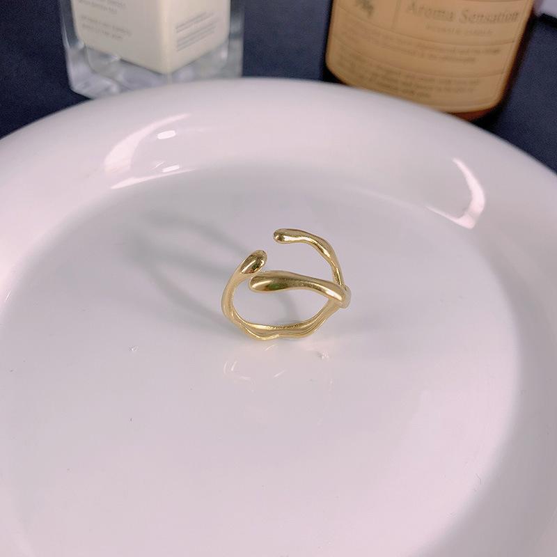 Korean Style 18K Gold Stainless Steel Adjustable Wave Ring for Women
