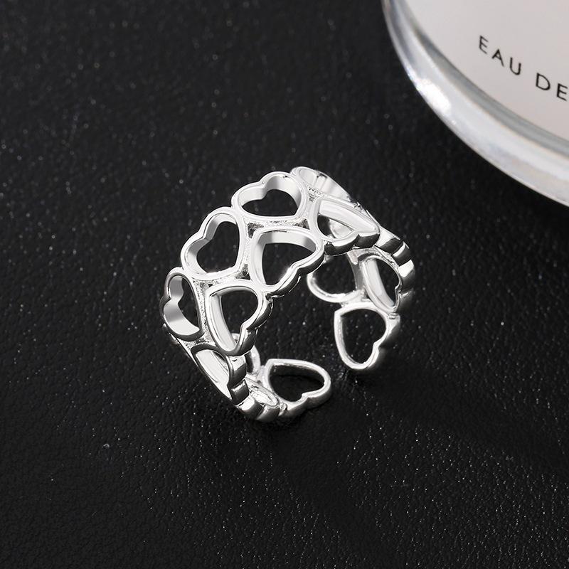 PANJBJ 925 Sterling Silver Love Heart Wide Rings for Women Couple Minimalist Line Jewelry Party Gift Prevent Allergy Wholesale