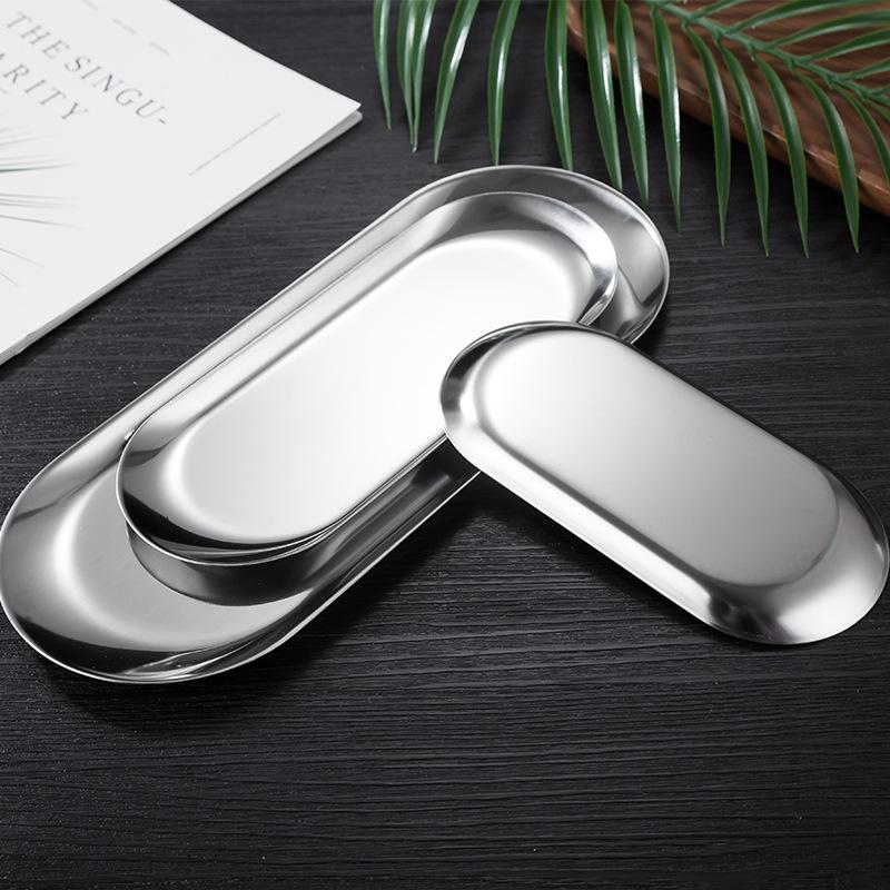 Nordic Korean Style Stainless Steel Oval Tray for Desserts, Jewelry, Towels - Small Gold Plate