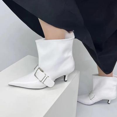 Damskie buty na cienkim obcasie Jesień Nowe Szpiczasty nosek Klamra Rękaw Antypoślizgowe Odporne na zużycie Wygodne Botki