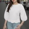 ZANZEA Womens Casual Round Neck 3/4 Sleeve Solid Color Loose Blouse