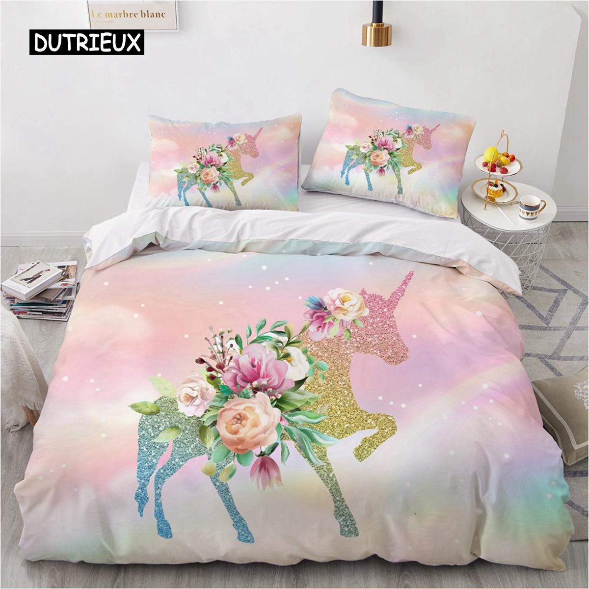 

Cartoon Unicorn Design Duvet Cover Set Cute Comforter Cover Bedding Set Bed Linen For Baby Kids Girls Gift Bedroom Decoration EU single(135x200cm)