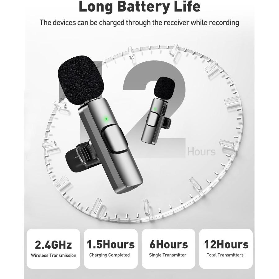 Mini Wireless Lavalier Microphone for Android Lapel Lav Mic with Noise Reduction For Vlog YouTube TikTok Audio Video Recording