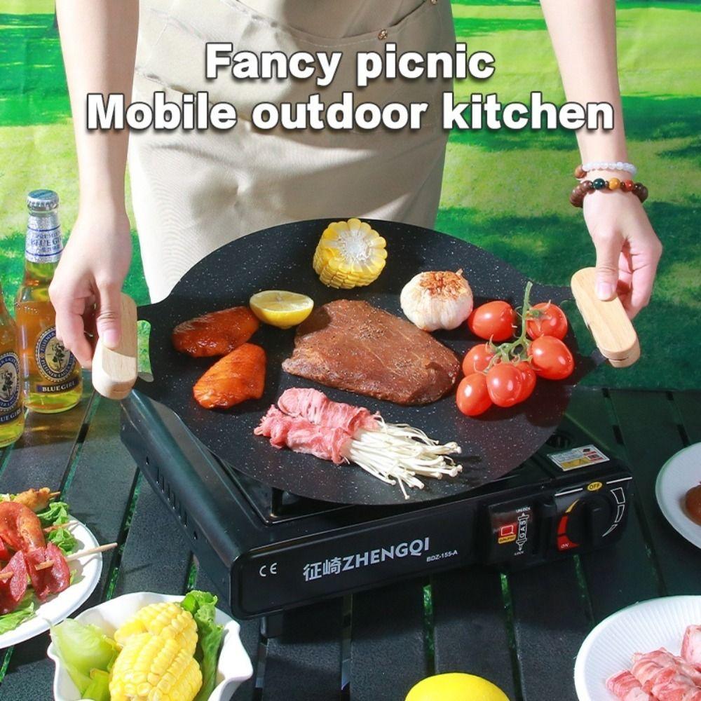 28/30/32cm Circular Frying Pan Korean Grilled Meat Plate Barbecue Plate  for Outdoor Travel Camping