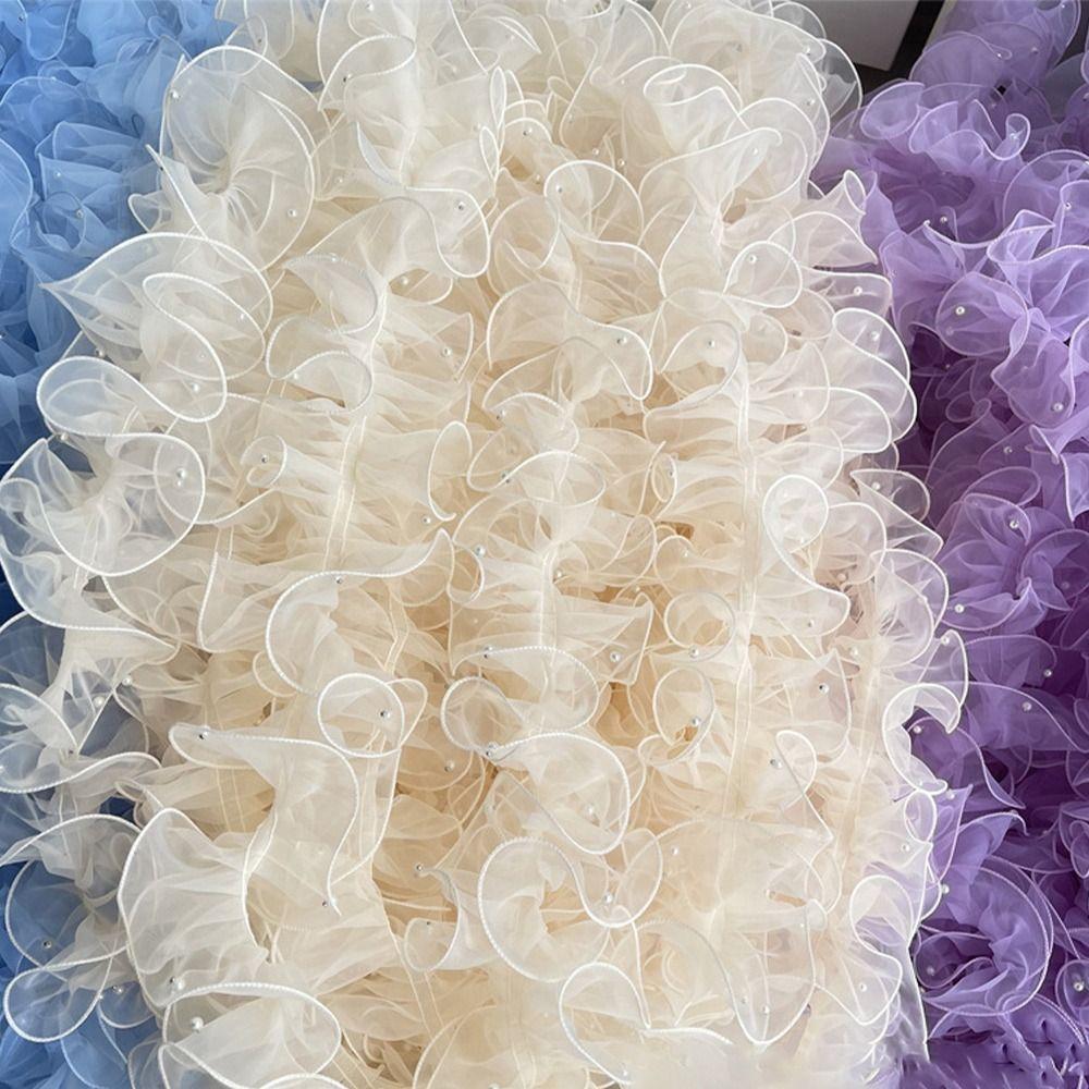11cm Wide Organza Beaded Ribbon 1 Yard Wave Ruffle Edge Pleated Lace Trim Flower Lace Pearl Fabric Edge Beaded Mirror Welt