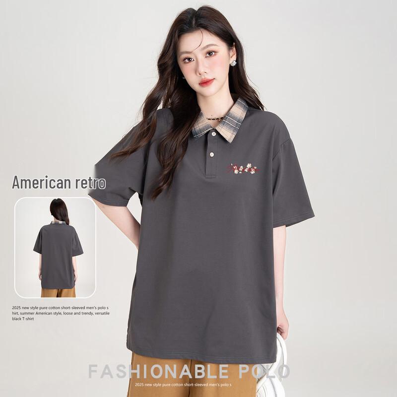 Baleno Women's Relaxed Fit Plaid Short Sleeve Polo Shirt