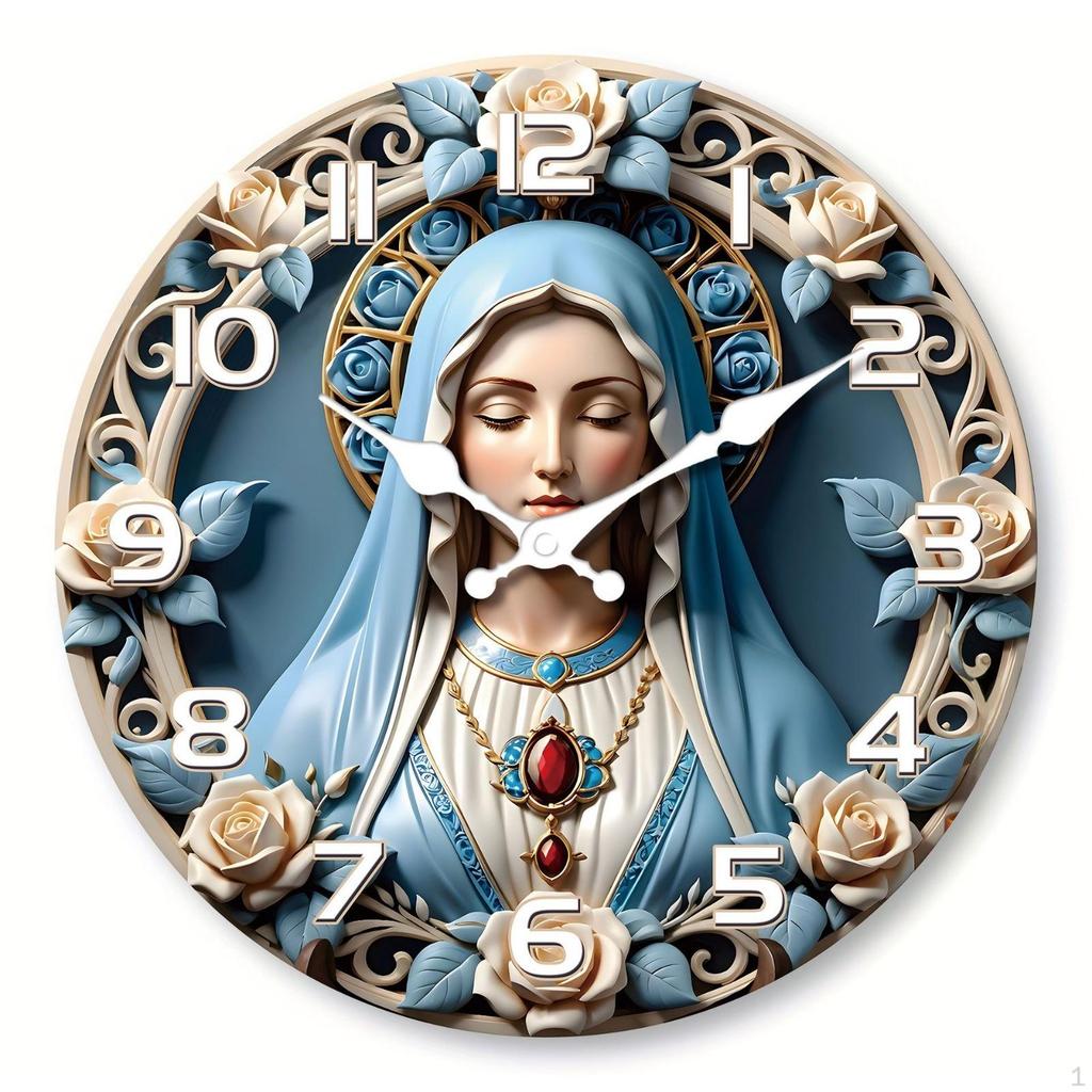 Wood Grain Wall Clock Decorative Vintage Powered Home Decor Floral