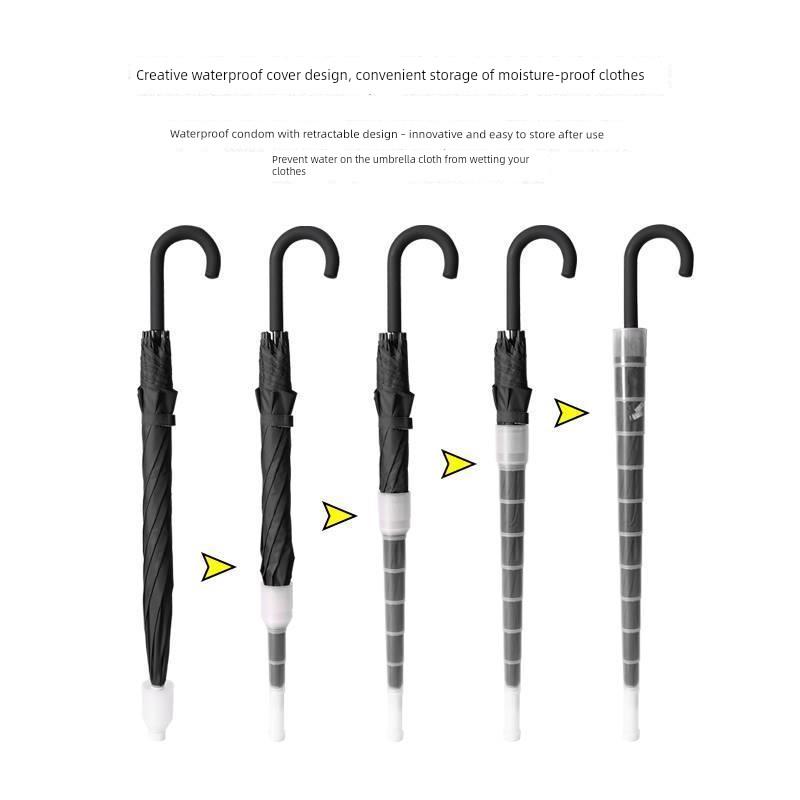 Waterproof Umbrella for Men and Women, Double Automatic Large Car-Mounted 16-Rib Long Handle Umbrella, Oversized Black Umbrella for Men and Women