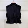 Black Hepburn Style Pearl Trim Vest & High Waist Skirt Set