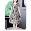 Damen Faux-Eisseide Kleid Sommer Neu Krawatte Kurzarmkleid Bedruckt Dünn Zeigt Jung V-Ausschnitt Ausländischer Stil Lockere Kleider
