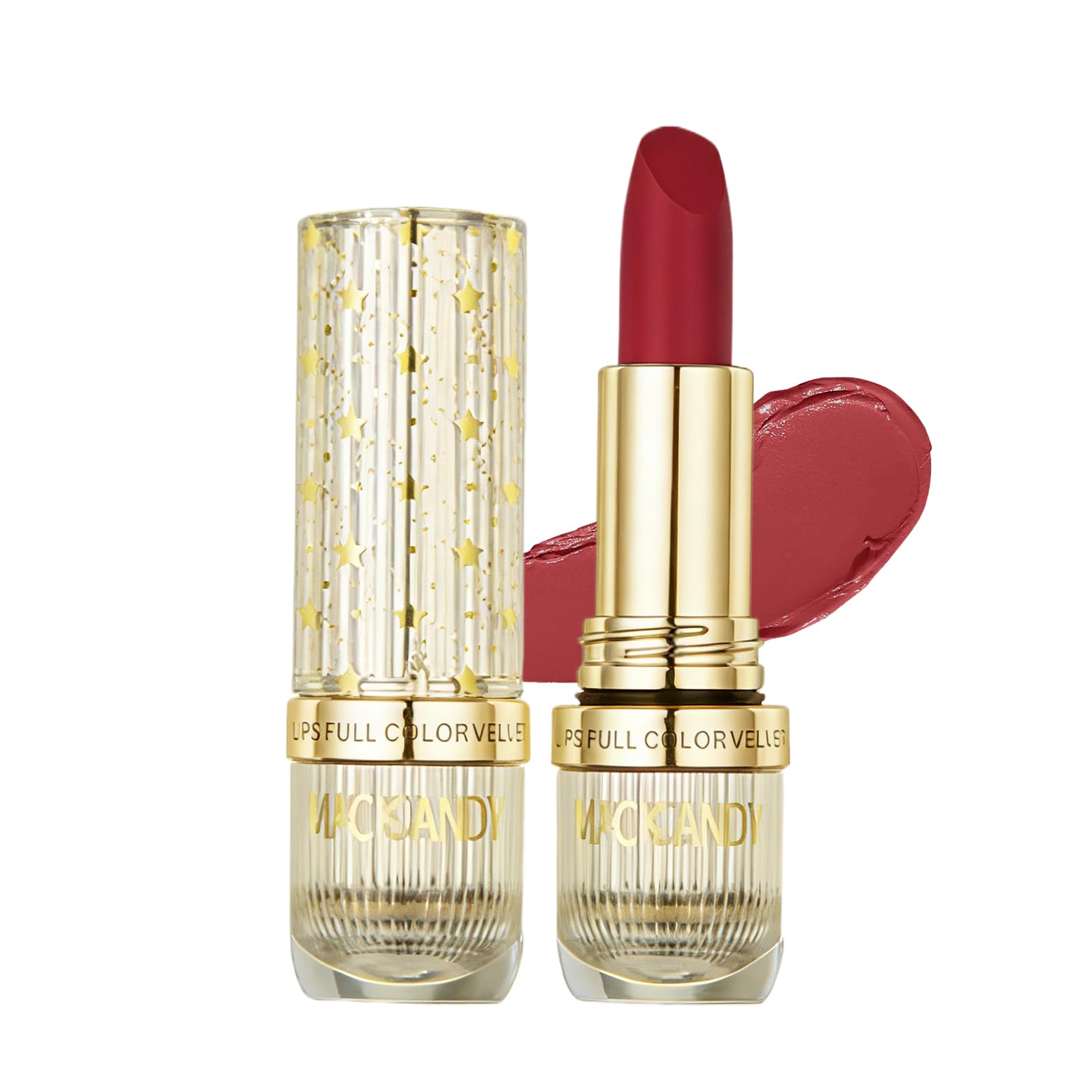 

Lipstick, long-lasting, matte finish, highly pigmented, non-drying, waterproof and sweat-resistant, transfer-resistant to cups and masks, high