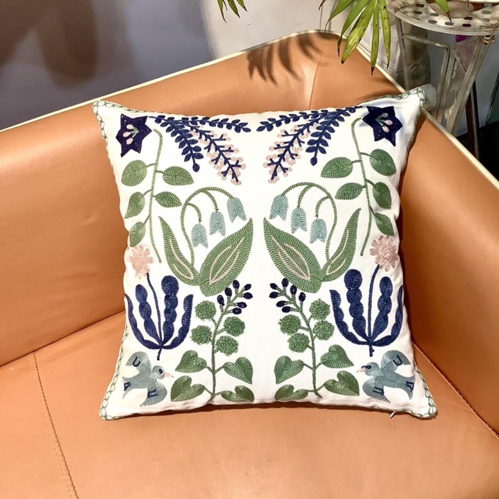 Exquisite Embroidery Floral Swallow Cushion Cover Square Soft Throw Pillow Cover Skin-friendly Sofa Pillowcase Living Room