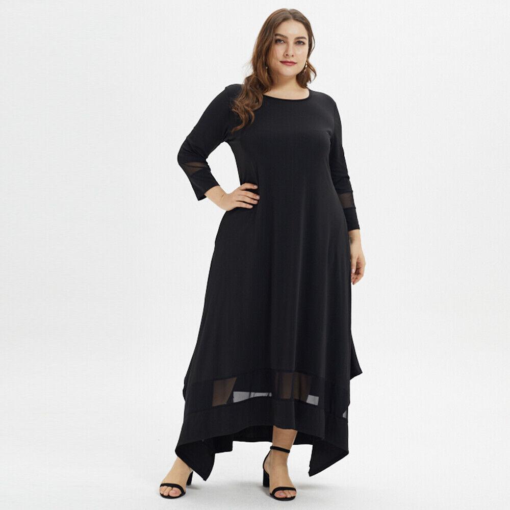 Lockeres übergroßes muslimisches Kleid in Übergröße für Damen, Sommer, O-Ausschnitt, lässiges Maxi-Langkleid, schwarze Damen-Tunika, unregelmäßige Kleider