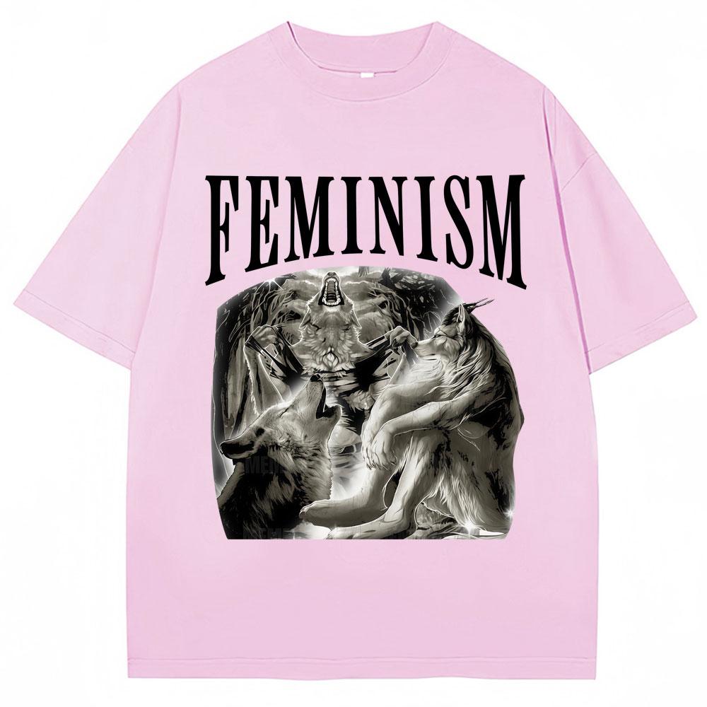 Funny Feminism Wolf Meme Graphic T Shirts Fashion Popular 90s Vintage Unisex Women Short Sleeve Oversized Cotton Casual Tshirts