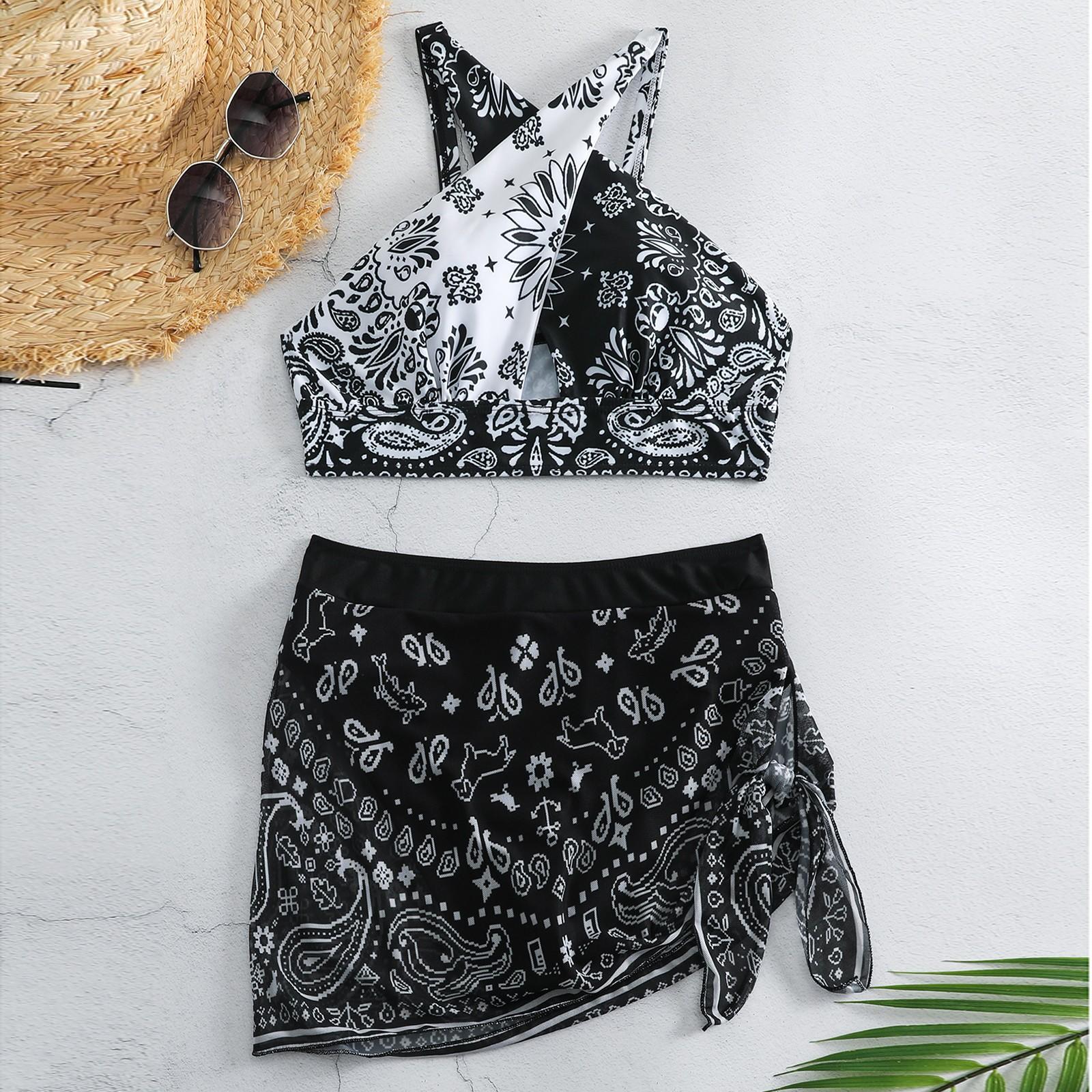 

Женский раздельный модный сексуальный купальник-бикини с принтом и подкладкой для груди без стальных скобок XXXL чёрный