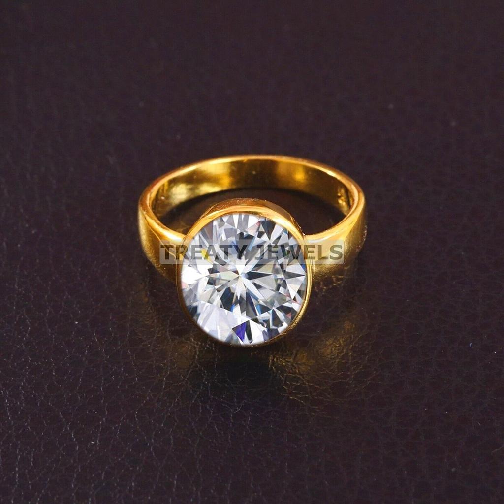 Moissanite Oval Cut With 925 Sterling Silver Gold Plated Ring For Men's #B271 JL375681917911