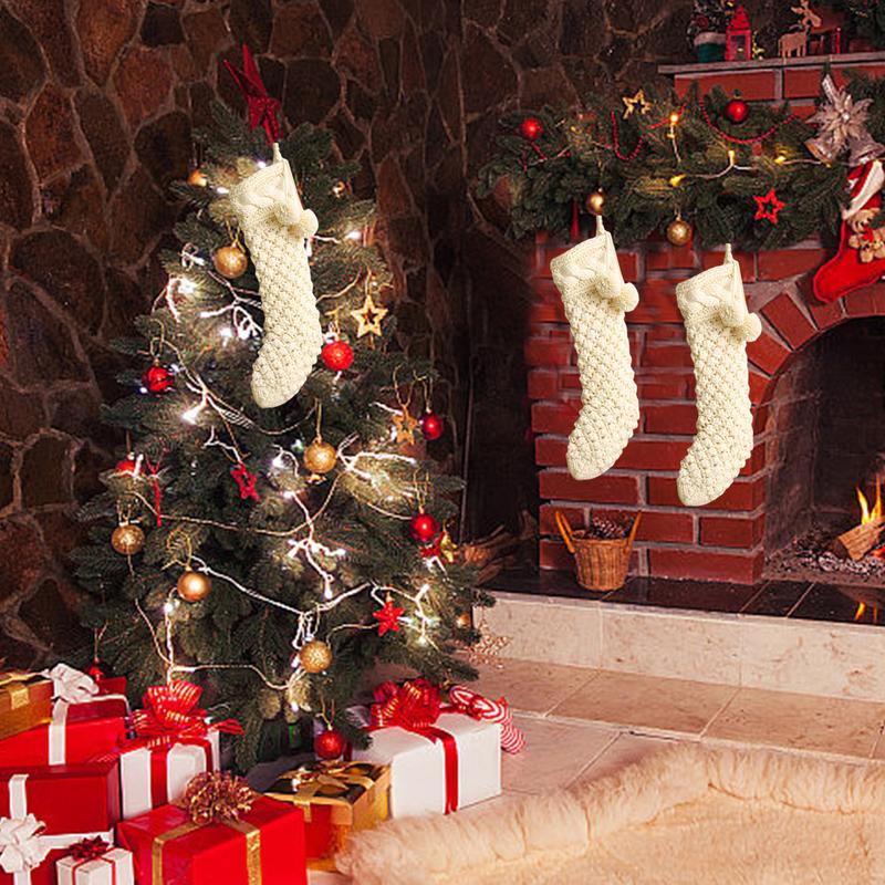 Christmas Knitted Stockings 18inch Large Cable Rustic Comfortable Decoration Farmhouse Knitted Fireplace Stockings For Adults