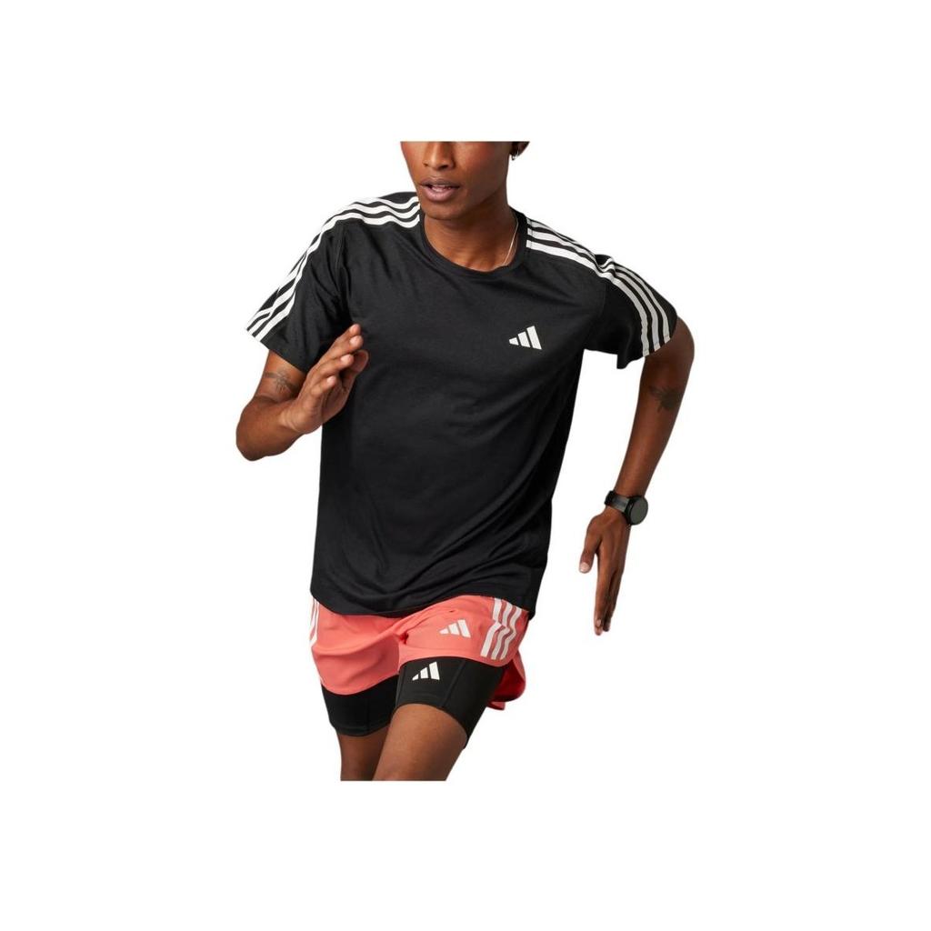 Adidas Own The Run 3-Stripes Tee Men Tops Black IQ3834