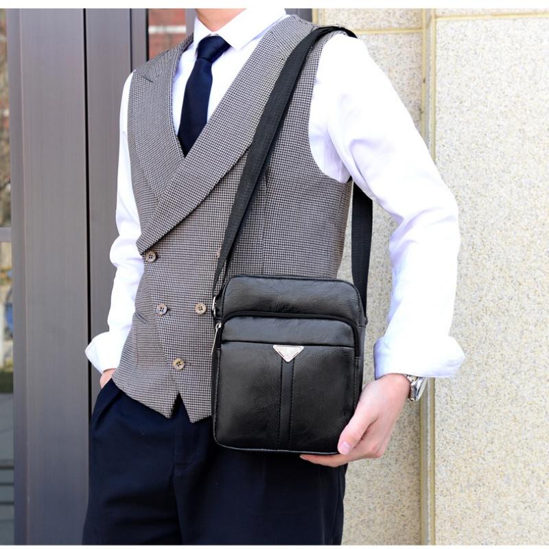 Men's Casual Crossbody Briefcase Backpack Korean Business PU Leather Business Solid Color Messenger Bag