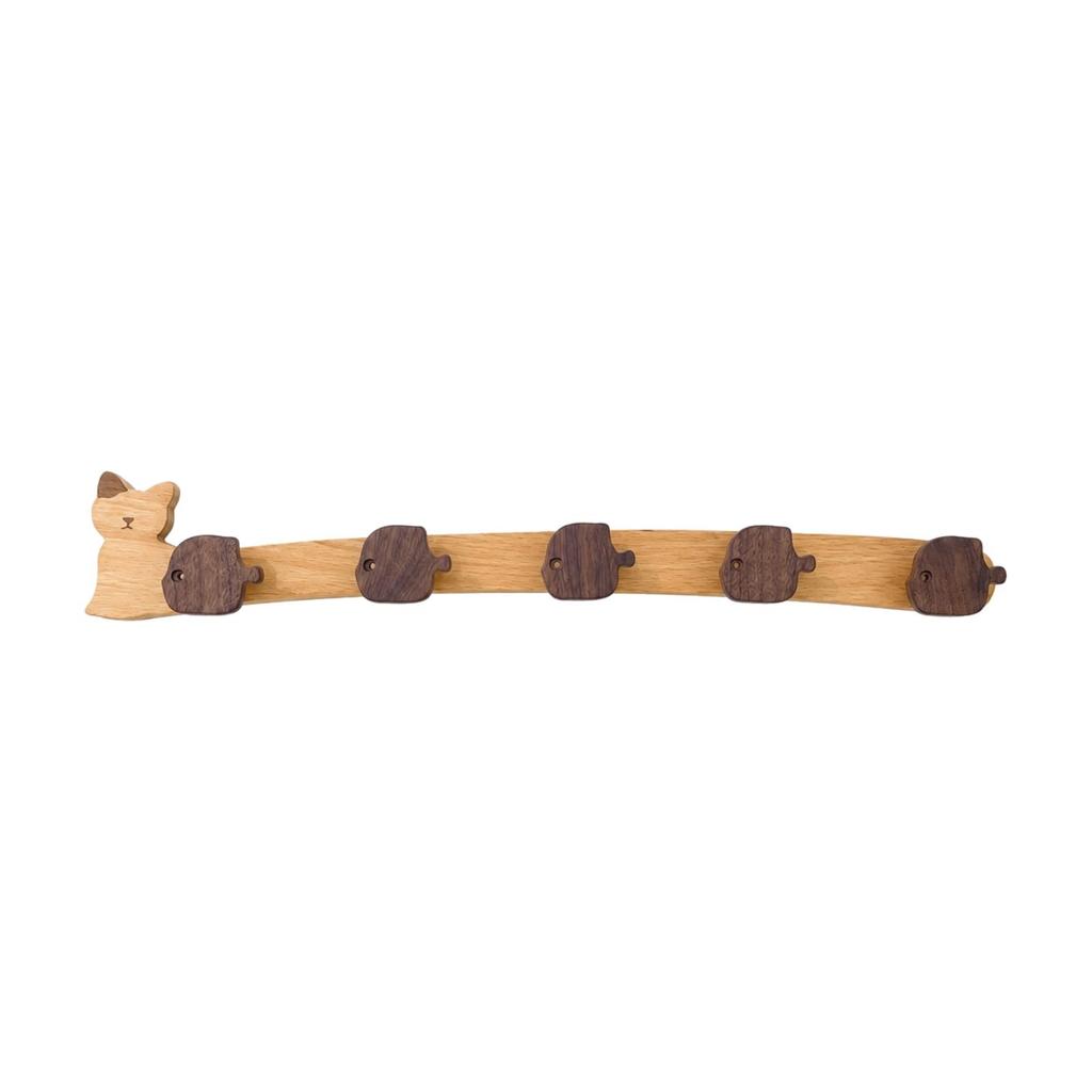 Cat-Shaped Wall-Mounted Coat Hook Rack Versatile Wooden Wall