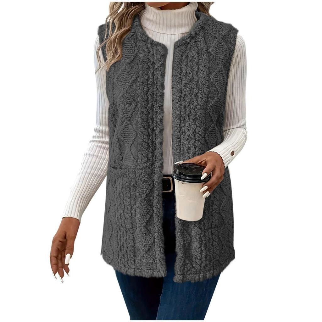 New Elegant Women's Faux Fur Teddy Vest Jacket Casual Sleeveless Outwear