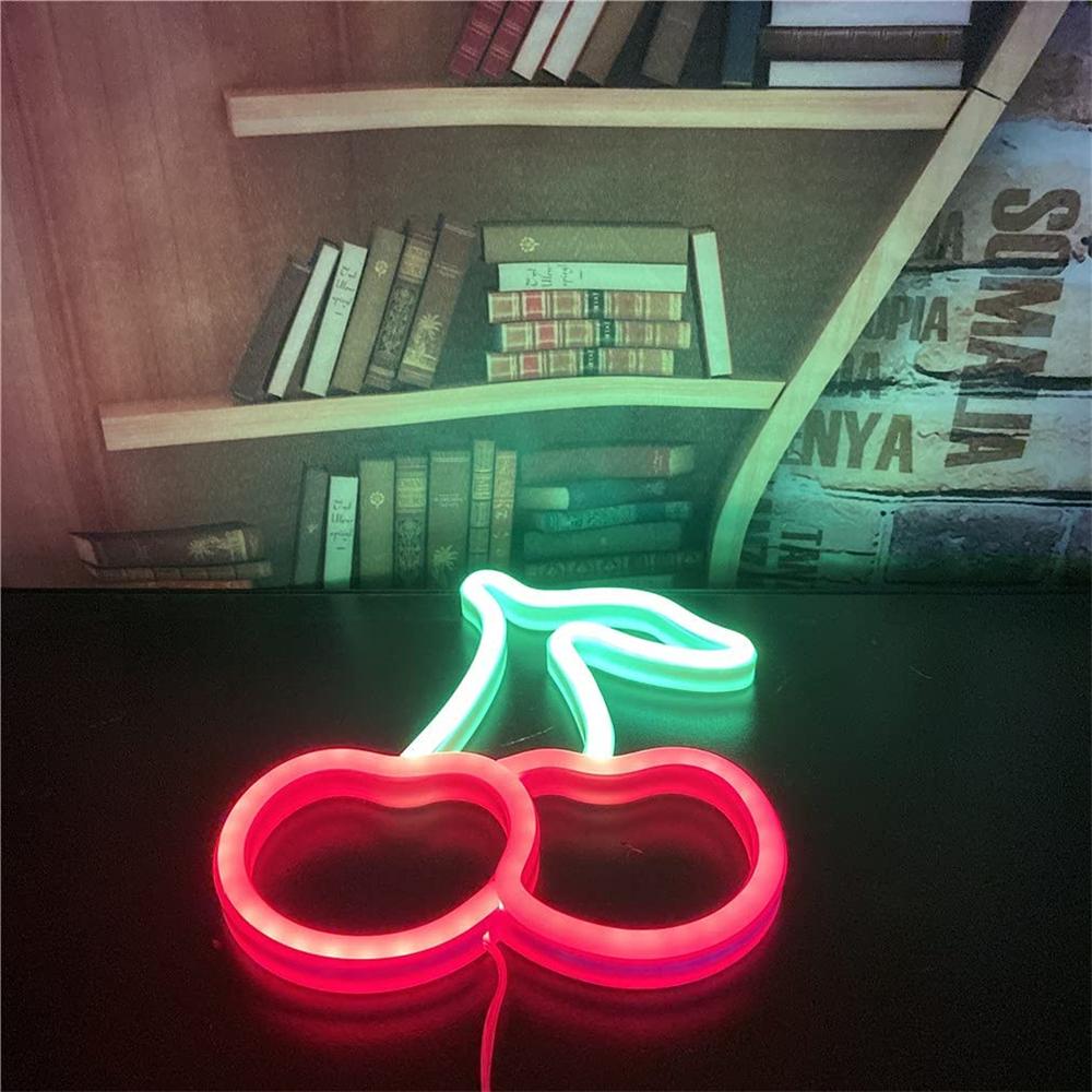 Cherry Neon Sign Lamp with USB or Battery Power Supply, Suitable for Children's Room, Bedroom, Bar, Restaurant, Game Room, Chris
