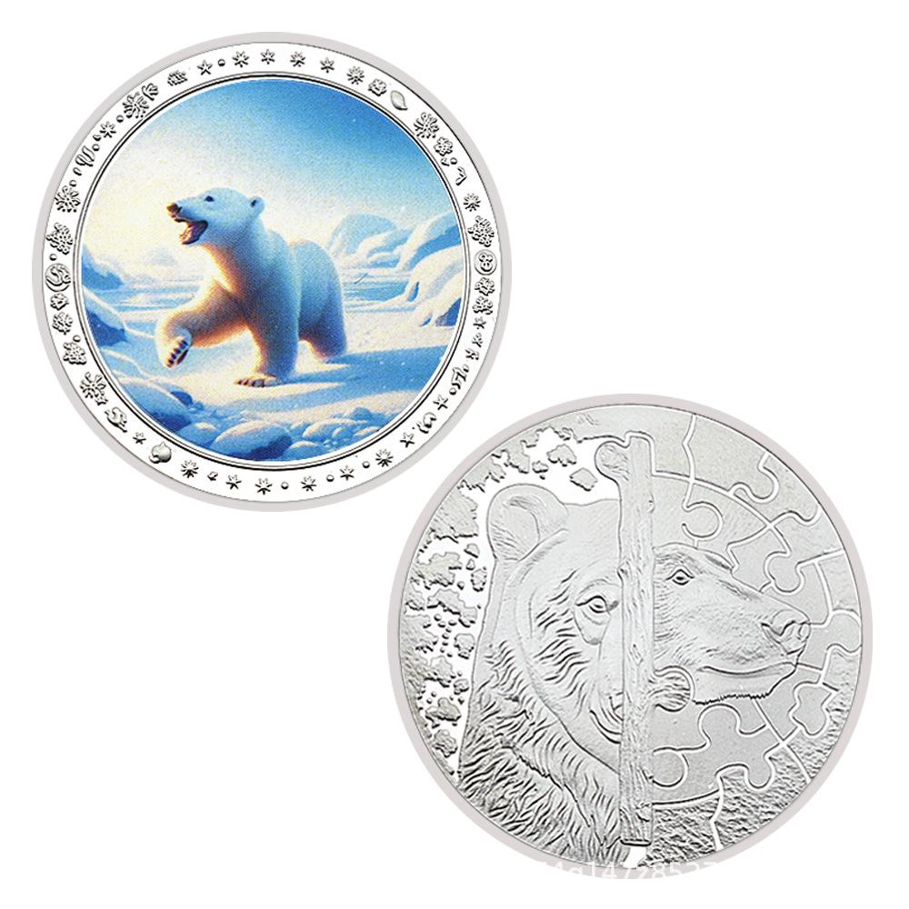 Rare animal coins, collectible gifts, colorful, polar bear collectible commemorative coins, medals, badges