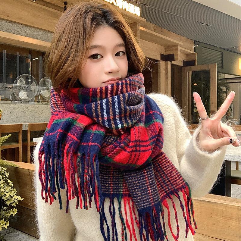 Autumn and Winter Small Fresh Imitation Cashmere Scarf Shawl Warm Couple Versatile Plaid Scarf