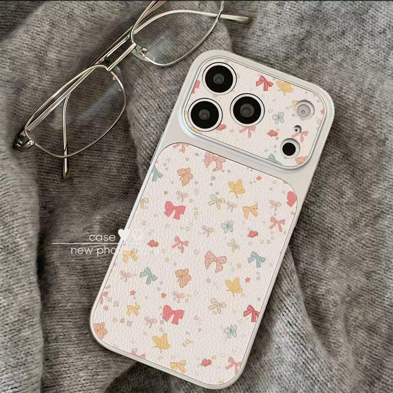 

Colorful Bow Apple 17 Pro Max Case - Fits 14, 15, 16 Pro; Large Window, 13P Silver Frame, 11 Leather Texture Apple 14 Pro