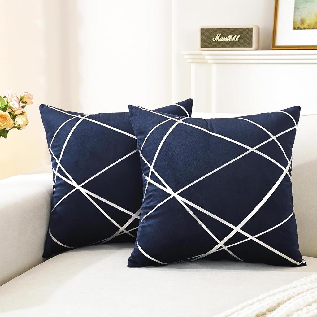 TAOSON Pack of 4,Velvet Cushion Cases Decorative Silver Foil Geometric Lines Pattern Throw Pillow Covers for Modern Homes Couch Sofa Bedroom Living
