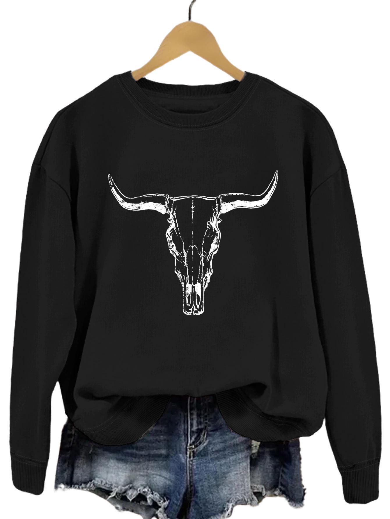 

Свитшот с круглым вырезом и длинными рукавами с принтом головы быка L